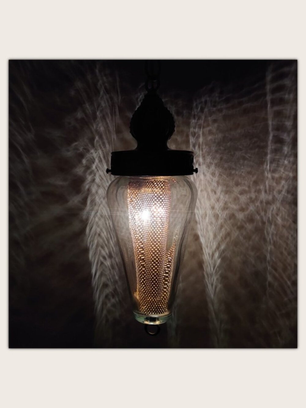 Vintage MCM Swag Lamp w/ Light Diffuser Clear Glass & Brass Tone Metal - Plug-In - Picture 3 of 12